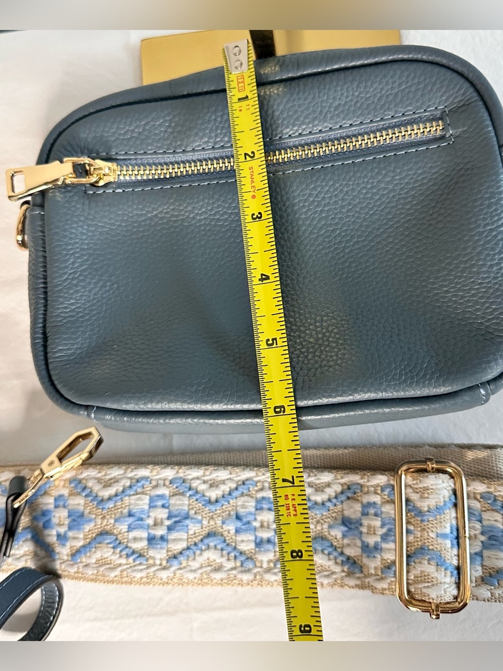 Pom Pom London Original crossbody bag in slate blue - Picture 15 of 16